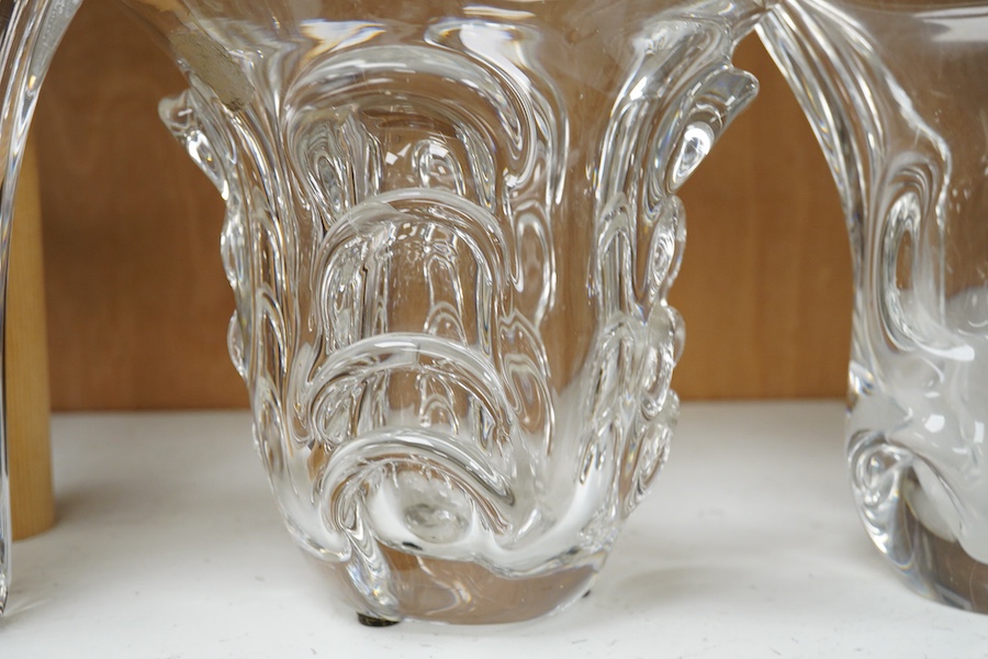 Three French mid 20th century glass vases, one signed Val St Laurent, tallest 20cm. Condition - good